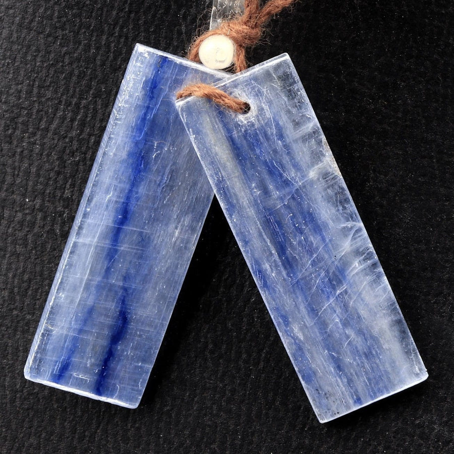 Drilled Natural Blue Kyanite Earring Pair Flat Thin Rectangle Cabochon Cab Pair Drilled Matched Earrings Bead Pair