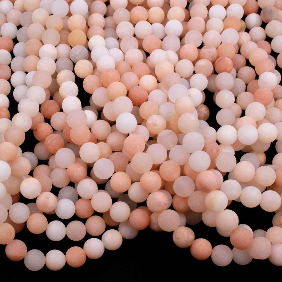 Matte Natural Peach Aventurine Round Beads 4mm 6mm 8mm 10mm Icy Soft Pastel Pink Peach Gemstone AAA Grade 15.5" Strand