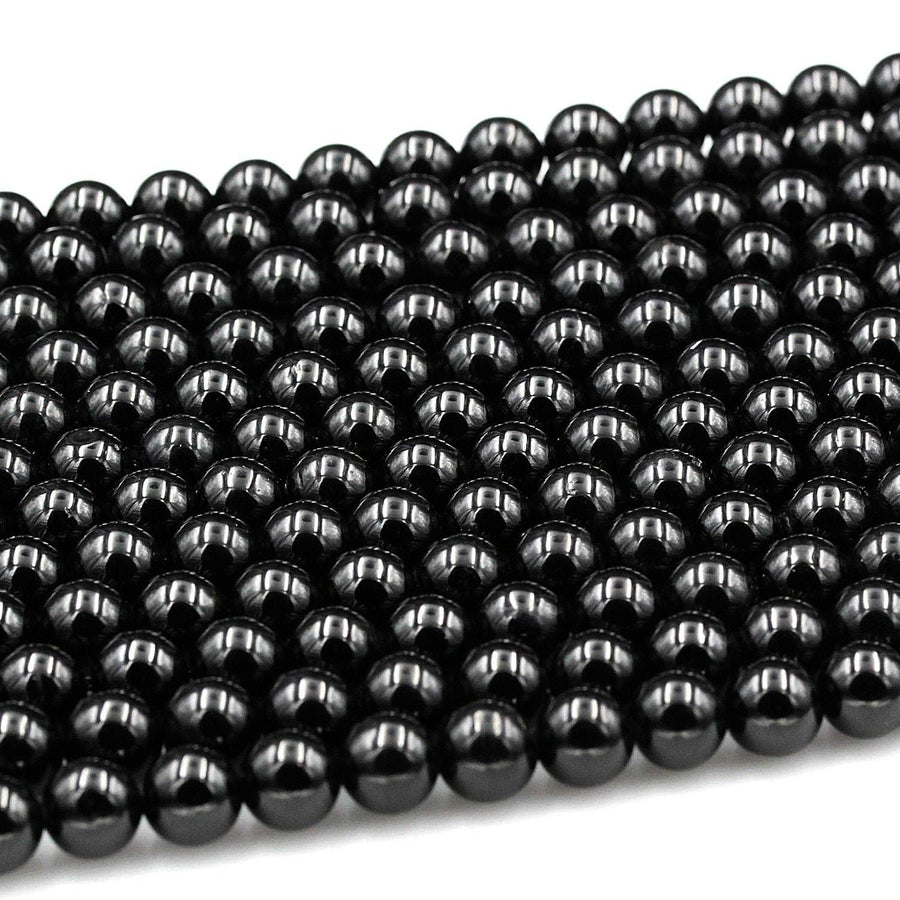 A+ Genuine Natural Black Tourmaline Beads 4mm 6mm 8mm 10mm 12mm Round Beads High Quality Black Gemstone Full 15.5" Strand