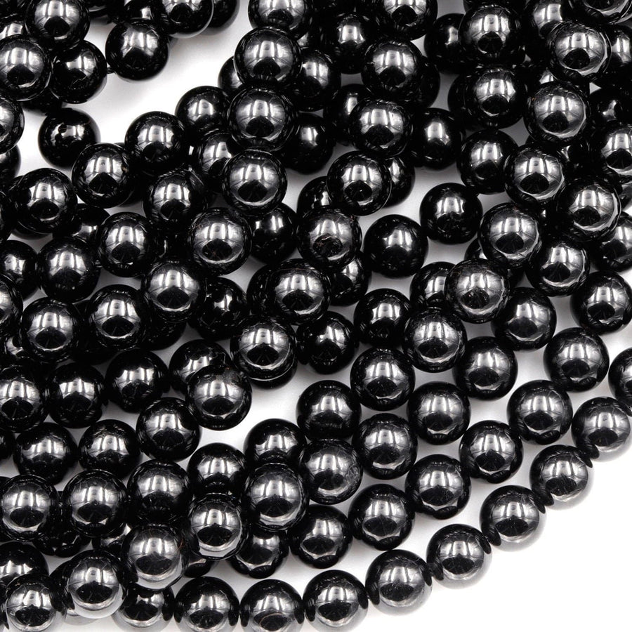 A+ Genuine Natural Black Tourmaline Beads 4mm 6mm 8mm 10mm 12mm Round Beads High Quality Black Gemstone Full 15.5" Strand