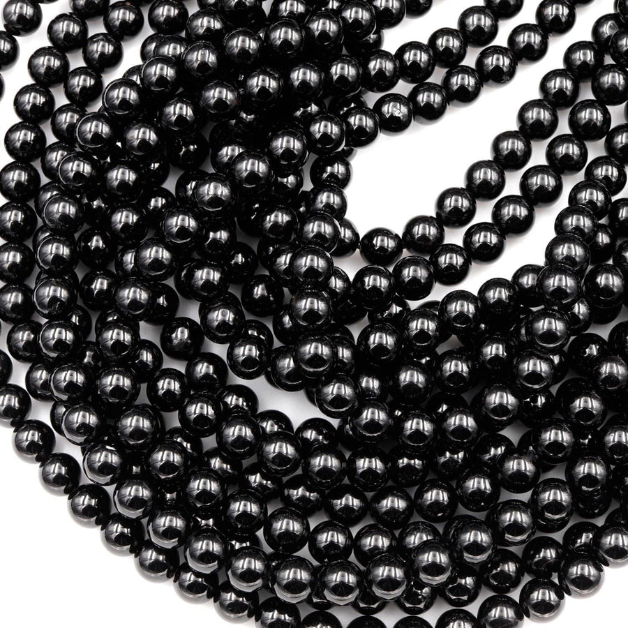 A+ Genuine Natural Black Tourmaline Beads 4mm 6mm 8mm 10mm 12mm Round Beads High Quality Black Gemstone Full 15.5" Strand