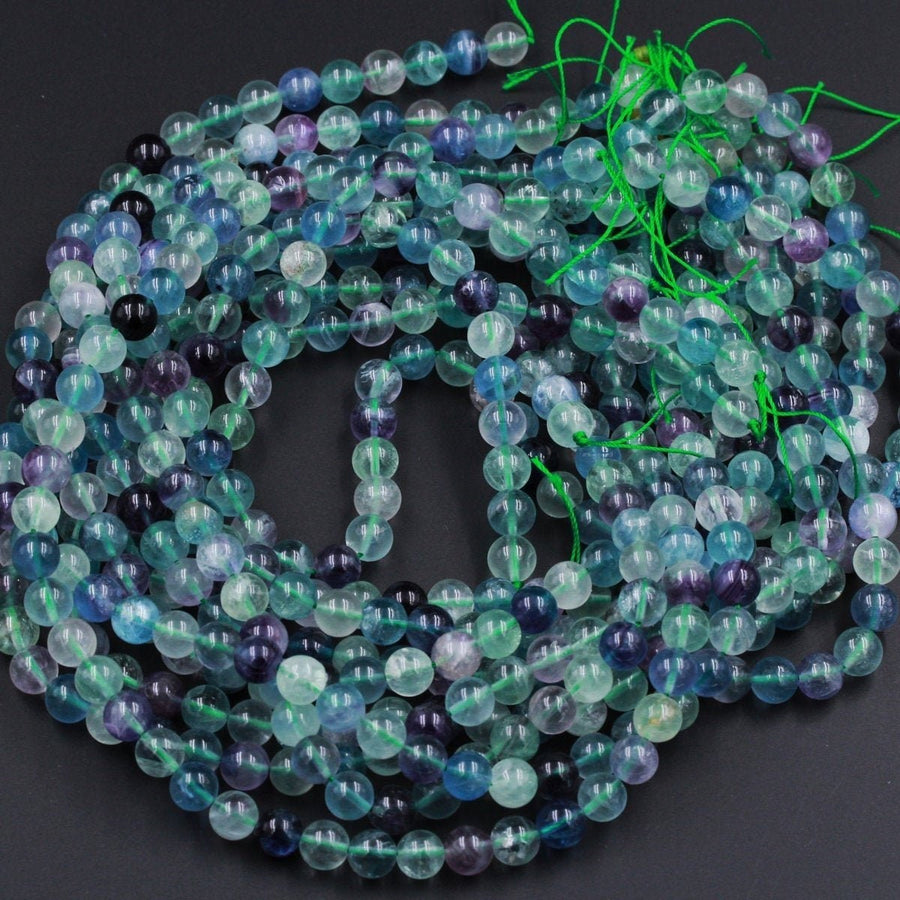 Natural Fluorite Beads 4mm 6mm 8mm 10mm 12mm 14mm 16mm 18mm Round Polished Finish Purple Green Blue Fluorite Gemstone Beads 15.5" Strand
