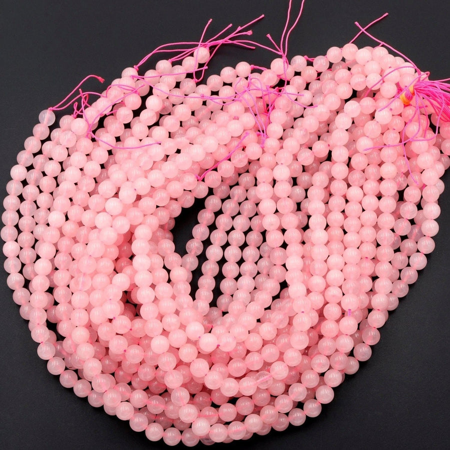 Natural Pink Rose Quartz 4mm 6mm 8mm 10mm 12mm Round Beads Smooth Polished Pastel Soft Baby Pink Gemstone 15.5" Strand