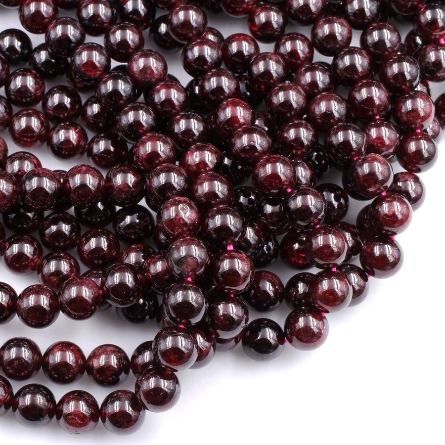 Natural Red Garnet 3mm 4mm 6mm 8mm 10mm 12mm 14mm Round Beads Superior AA Grade 15.5" Strand