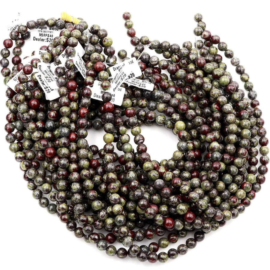 Natural Dragon Blood Jasper 4mm 6mm 8mm 10mm 12mm Round Beads Red Green 15.5" Strand
