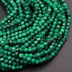 AAA Micro Faceted Natural Green Malachite Round Beads 2mm 3mm 4mm 5mm 6mm Laser Diamond Cut Gemstone 15.5" Strand
