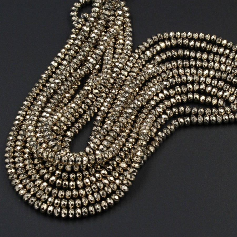 Faceted Titanium Pyrite Faceted 3mm 4mm 6mm 8mm Rondelle Beads 15.5" Strand