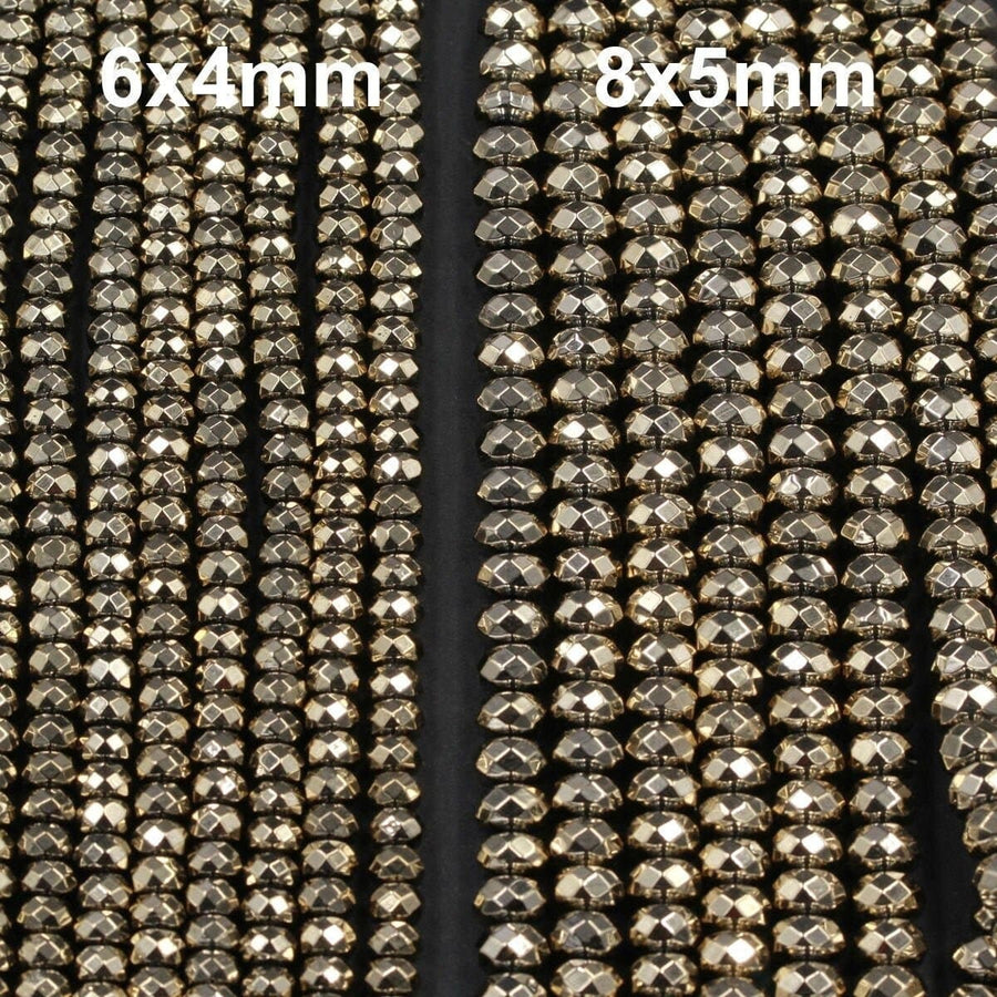 Faceted Titanium Pyrite Faceted 3mm 4mm 6mm 8mm Rondelle Beads 15.5" Strand