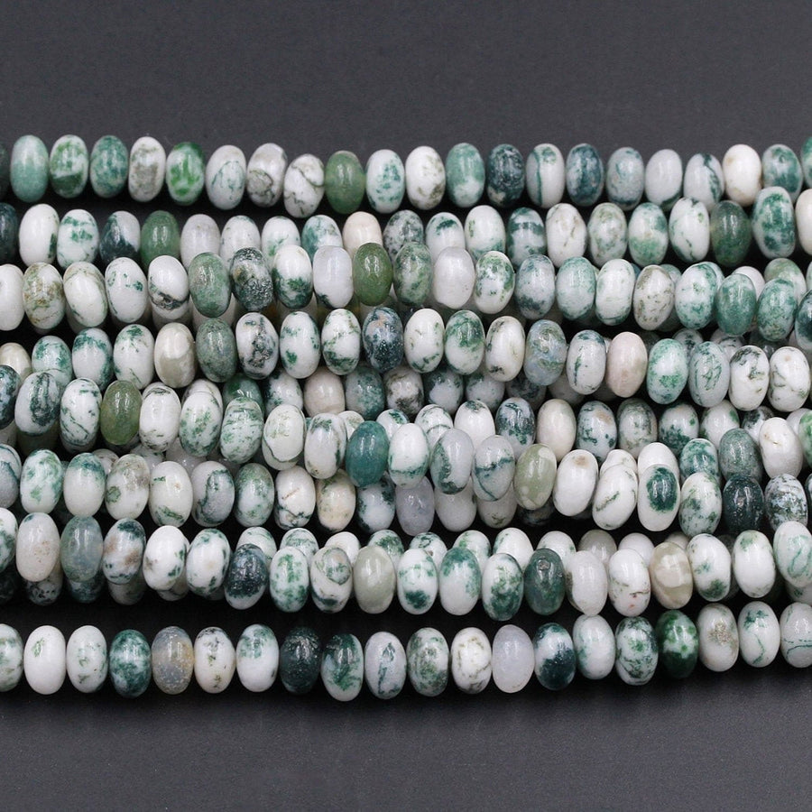 Natural Green Tree Agate 6mm 8mm Rondelle Smooth Beads 15.5" Strand