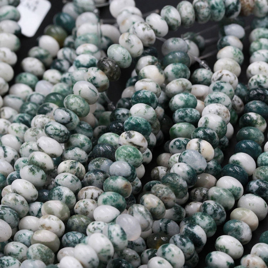 Natural Green Tree Agate 6mm 8mm Rondelle Smooth Beads 15.5" Strand