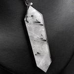Natural Black Tourmaline Rutilated Quartz Pendant Hand Cut Double Terminated Pendant Side Drilled Designer Tower Point Pendant