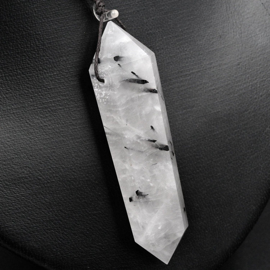 Natural Black Tourmaline Rutilated Quartz Pendant Hand Cut Double Terminated Pendant Side Drilled Designer Tower Point Pendant