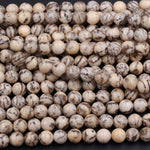 Natural Graphic Feldspar Smooth Plain 6mm 8mm 10mm Round Beads Earth Tones Beads 15.5" Strand