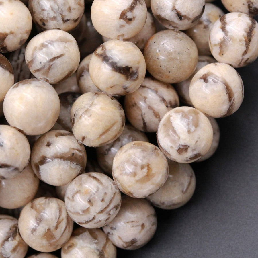 Natural Graphic Feldspar Smooth Plain 6mm 8mm 10mm Round Beads Earth Tones Beads 15.5" Strand