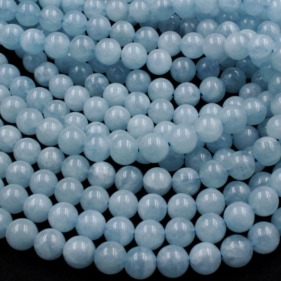 Natural Blue Aquamarine 4mm 6mm 8mm 10mm 12mm 14mm 16mm Smooth Round Beads Real Genuine Gemstone Birthstone 15.5" Strand