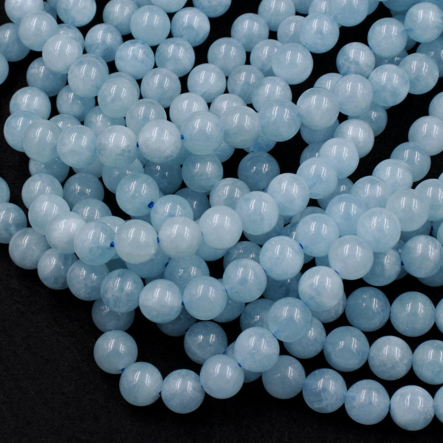 Natural Blue Aquamarine 4mm 6mm 8mm 10mm 12mm 14mm 16mm Smooth Round Beads Real Genuine Gemstone Birthstone 15.5" Strand
