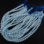 Natural Blue Aquamarine 4mm 6mm 8mm 10mm 12mm 14mm 16mm Smooth Round Beads Real Genuine Gemstone Birthstone 15.5" Strand