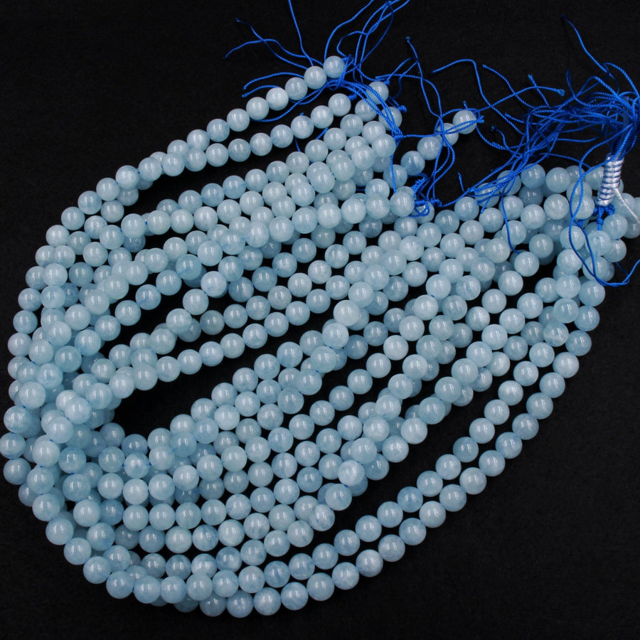 Natural Blue Aquamarine 4mm 6mm 8mm 10mm 12mm 14mm 16mm Smooth Round Beads Real Genuine Gemstone Birthstone 15.5" Strand