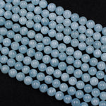 Natural Blue Aquamarine 4mm 6mm 8mm 10mm 12mm 14mm 16mm Smooth Round Beads Real Genuine Gemstone Birthstone 15.5" Strand
