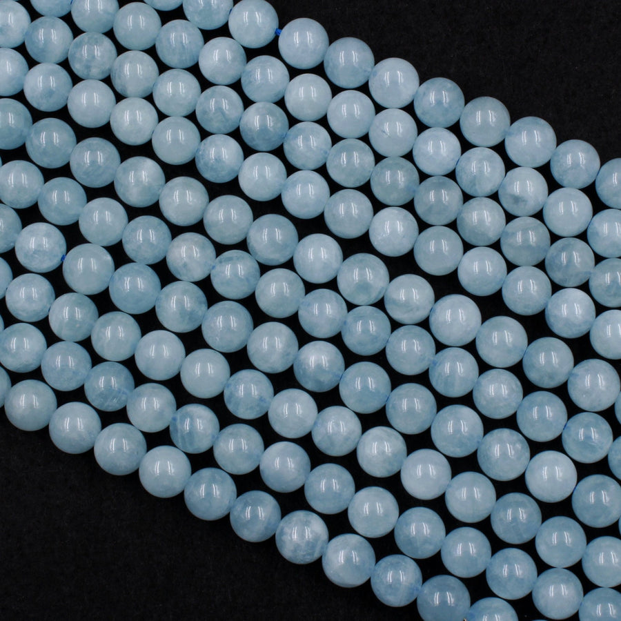 Natural Blue Aquamarine 4mm 6mm 8mm 10mm 12mm 14mm 16mm Smooth Round Beads Real Genuine Gemstone Birthstone 15.5" Strand