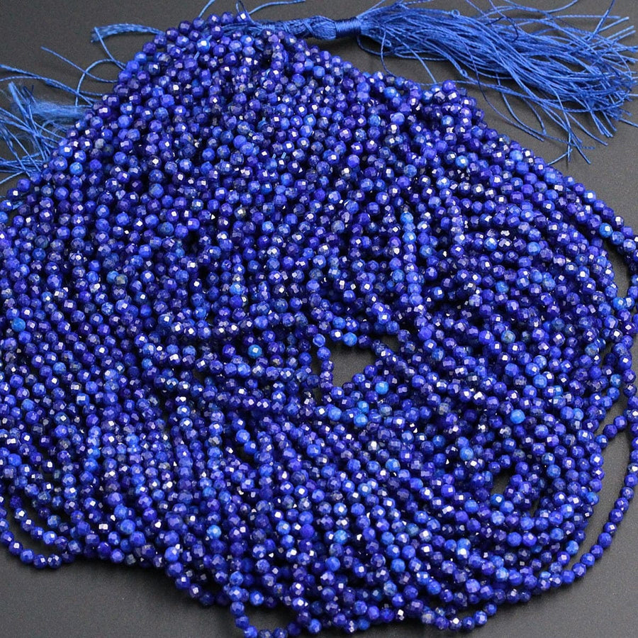 Micro Faceted Natural Blue Lapis Lazuli Round Beads Tiny Small 3mm Faceted Round Beads Diamond Cut Gemstone 15.5" Strand