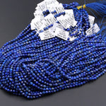 Micro Faceted Natural Blue Lapis 2mm 3mm 4mm 5mm 6mm Round Beads 15.5" Strand