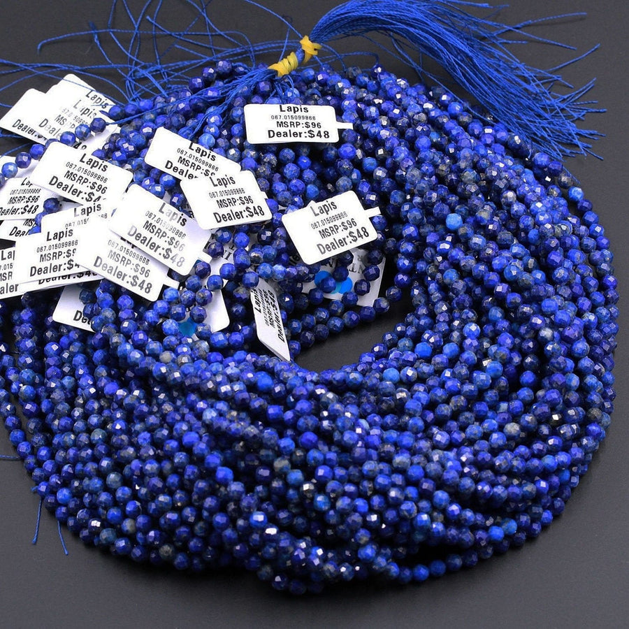 Micro Faceted Natural Blue Lapis 2mm 3mm 4mm 5mm 6mm Round Beads 15.5" Strand