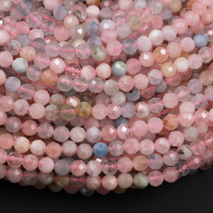 Faceted Natural Pink Morganite Aquamarine Round Beads 2mm 3mm 4mm 5mm 15.5" Strand