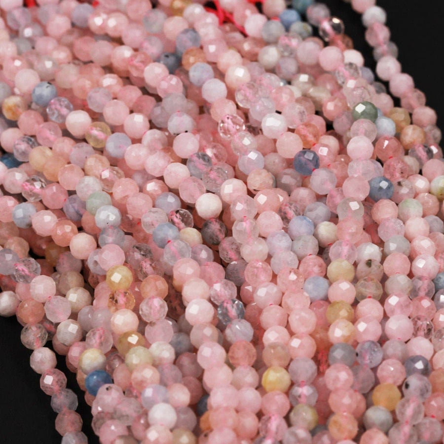 Faceted Natural Pink Morganite Aquamarine Round Beads 2mm 3mm 4mm 5mm 15.5" Strand