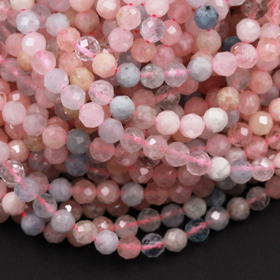 Faceted Natural Pink Morganite Aquamarine Round Beads 2mm 3mm 4mm 5mm 15.5" Strand