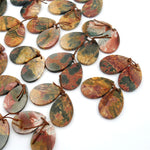 Natural Red Creek Jasper Earring Pair Cabochon Drilled Long Flat Teardrop Matched Gemstone Bead Pair Aka Multicolor Picasso Jasper