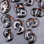Natural Septarian Fossil Half Moon Earring Pair Cabochon Cab Pair Drilled Matched Earrings Black White Pattern Bead Pair
