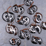 Natural Septarian Fossil Half Moon Earring Pair Cabochon Cab Pair Drilled Matched Earrings Black White Pattern Bead Pair