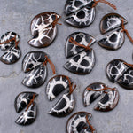 Natural Septarian Fossil Half Moon Earring Pair Cabochon Cab Pair Drilled Matched Earrings Black White Pattern Bead Pair