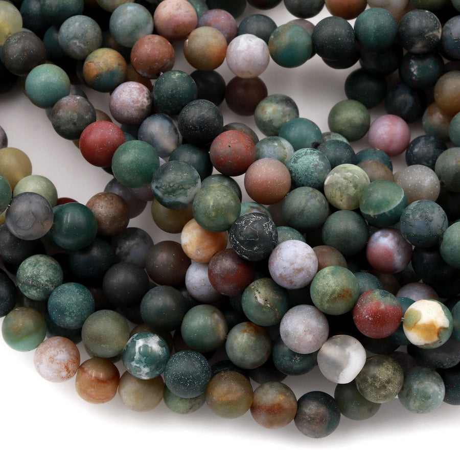 Matte Indian Agate 4mm 6mm 8mm 10mm 12mm Round Beads Natural Green Pink Red Brown Purple Agate 15.5" Strand