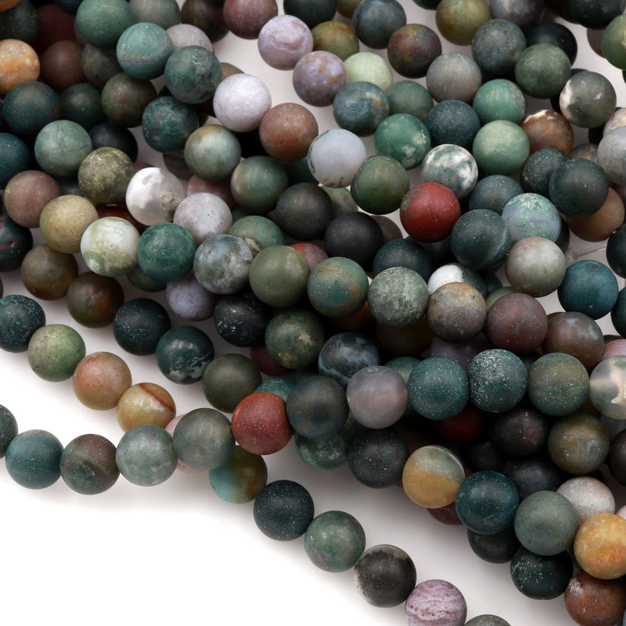 Matte Indian Agate 4mm 6mm 8mm 10mm 12mm Round Beads Natural Green Pink Red Brown Purple Agate 15.5" Strand