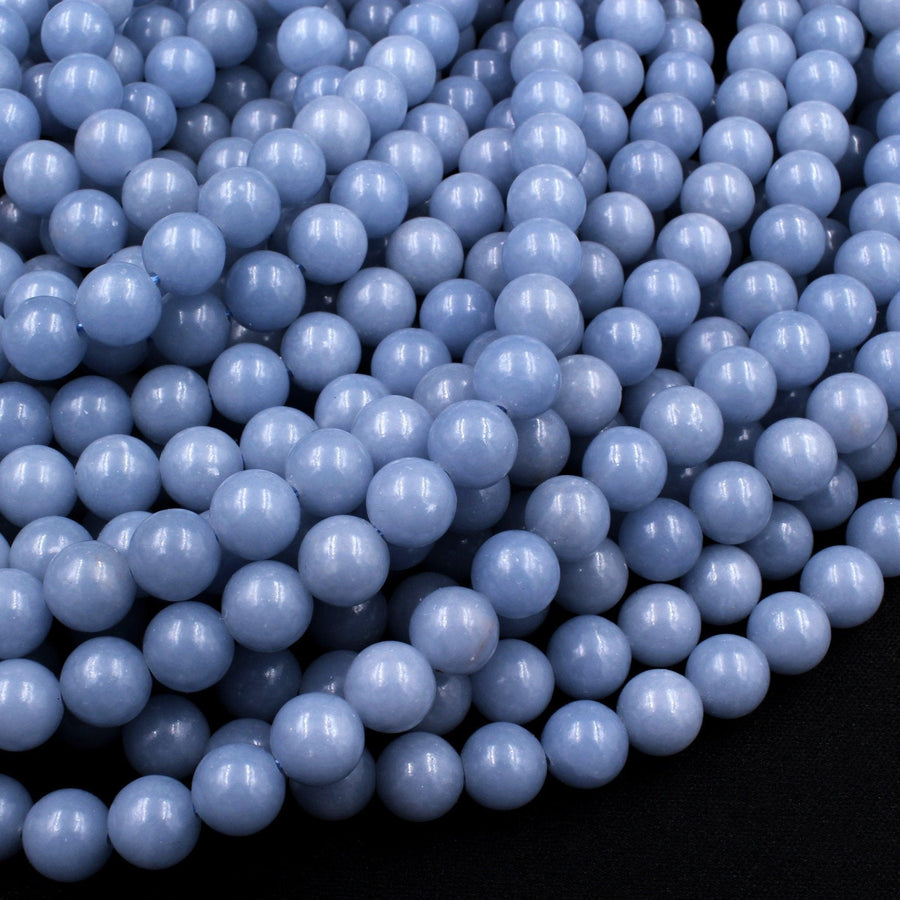AAA Grade Natural Blue Angelite 4mm 6mm 8mm 10mm Round Beads Aka Anhydrite Angel Stone 15.5" Strand