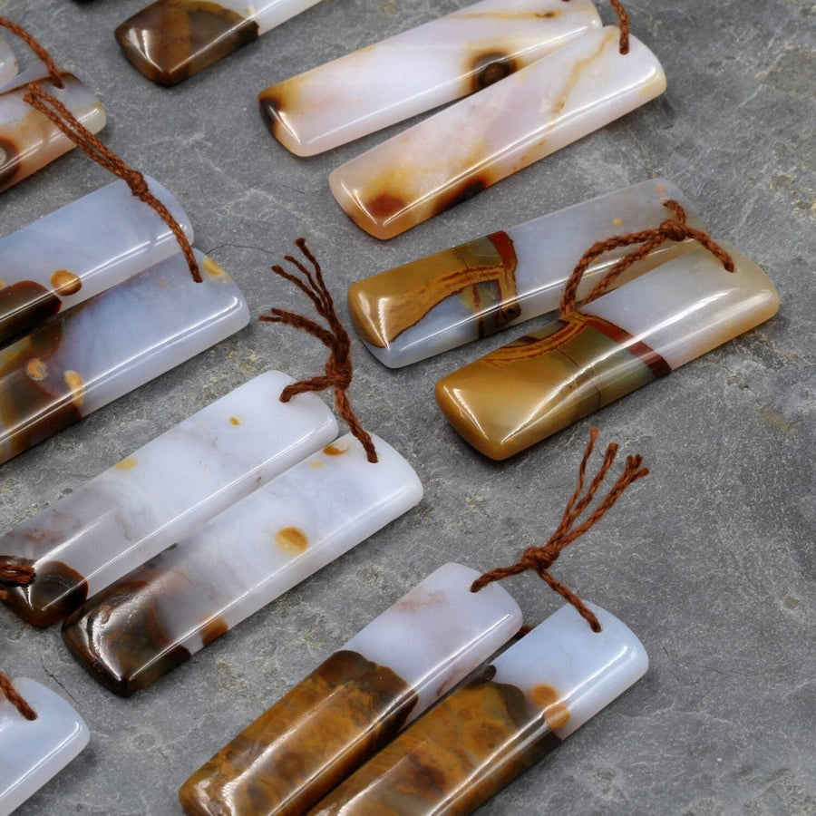 Natural Polka Dot Agate Earring Pair Drilled Gemstone Cabochon Cab Pair Rectangle Matched Earring Bead Pair From Oregon