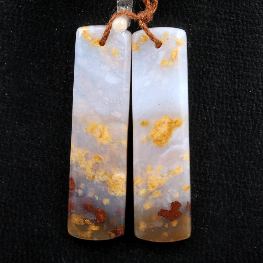 Natural Polka Dot Agate Earring Pair Drilled Gemstone Cabochon Cab Pair Rectangle Matched Earring Bead Pair From Oregon