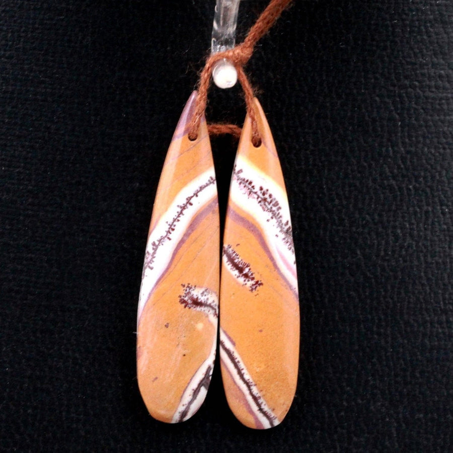 Drilled Natural Sonora Dendritic Rhyolite Jasper Earring Pair Gemstone Earring Cabochon Cab Pair Teardrop Matched Bead Pair From Mexico