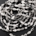 Faceted Natural Black Tourmaline Rutilated Quartz Teardrop Beads Vertically Drilled  Gemstone 15.5" Strand