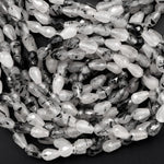 Faceted Natural Black Tourmaline Rutilated Quartz Teardrop Beads Vertically Drilled  Gemstone 15.5" Strand