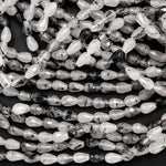 Faceted Natural Black Tourmaline Rutilated Quartz Teardrop Beads Vertically Drilled  Gemstone 15.5" Strand