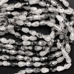 Faceted Natural Black Tourmaline Rutilated Quartz Teardrop Beads Vertically Drilled  Gemstone 15.5" Strand