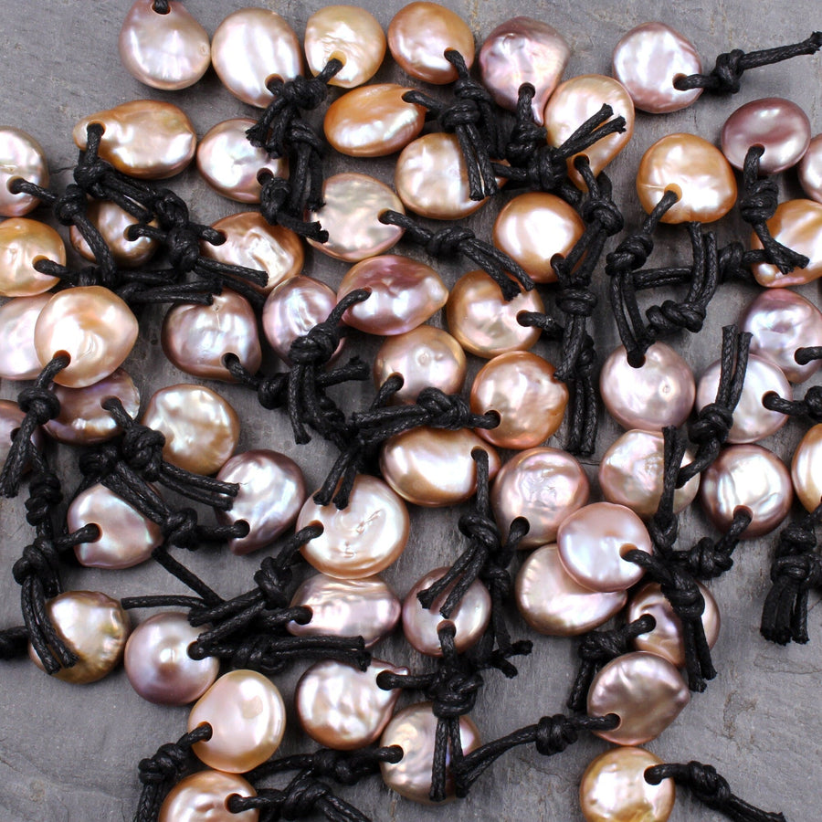 Large 4mm Drill Hole Coin Pearl Pendant Genuine Natural Freshwater Pearl Focal Bead Super Iridescent Golden Pink Peach Apricot Mauve Colors