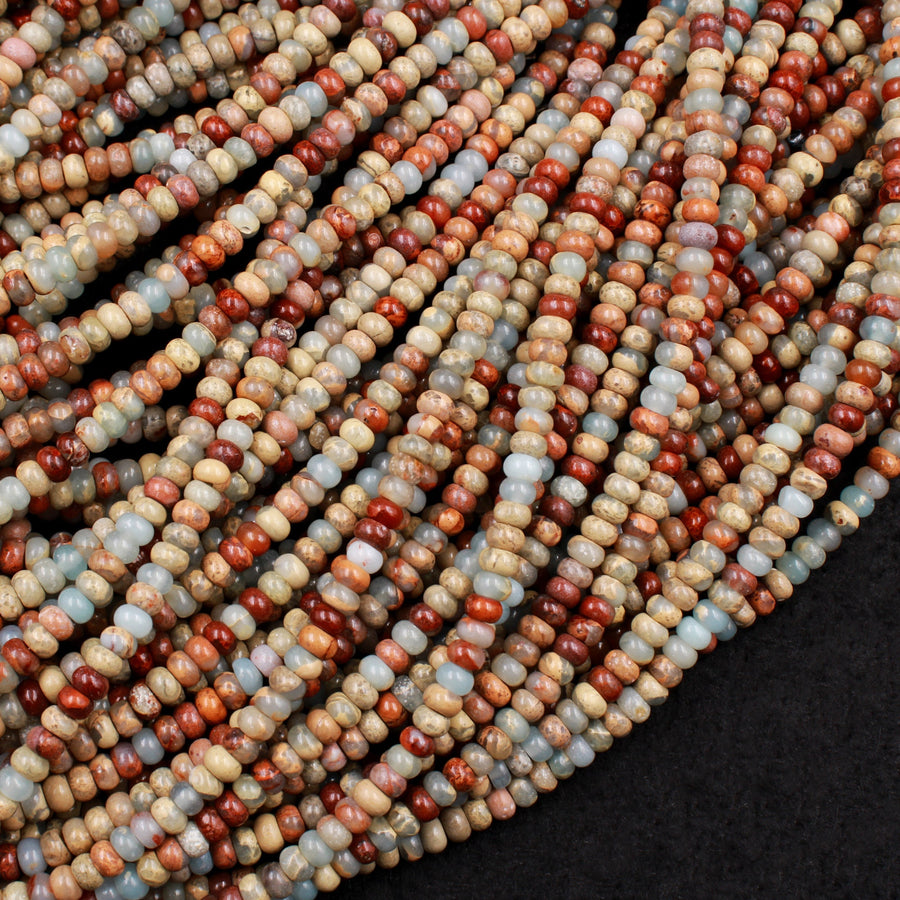 Genuine Natural Snake Skin Jasper Plain Polished Rondelle 4mm 8mm Beads Earthy Blue Rusty Red Brown Tan Stone Aka African Opal 15.5" Strand