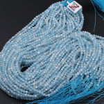 Micro Faceted Natural Aquamarine 2mm 3mm 4mm 6mm Faceted Round Beads Laser Diamond Cut Real Genuine Blue Aquamarine Gemstone 15.5" Strand