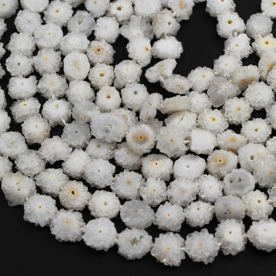 Full Strand Natural Solar Quartz Flower Slice Stalactite Flower Beads Drilled Freeform Daisy Flower Perfect for Earrings Beads 15.5" Strand