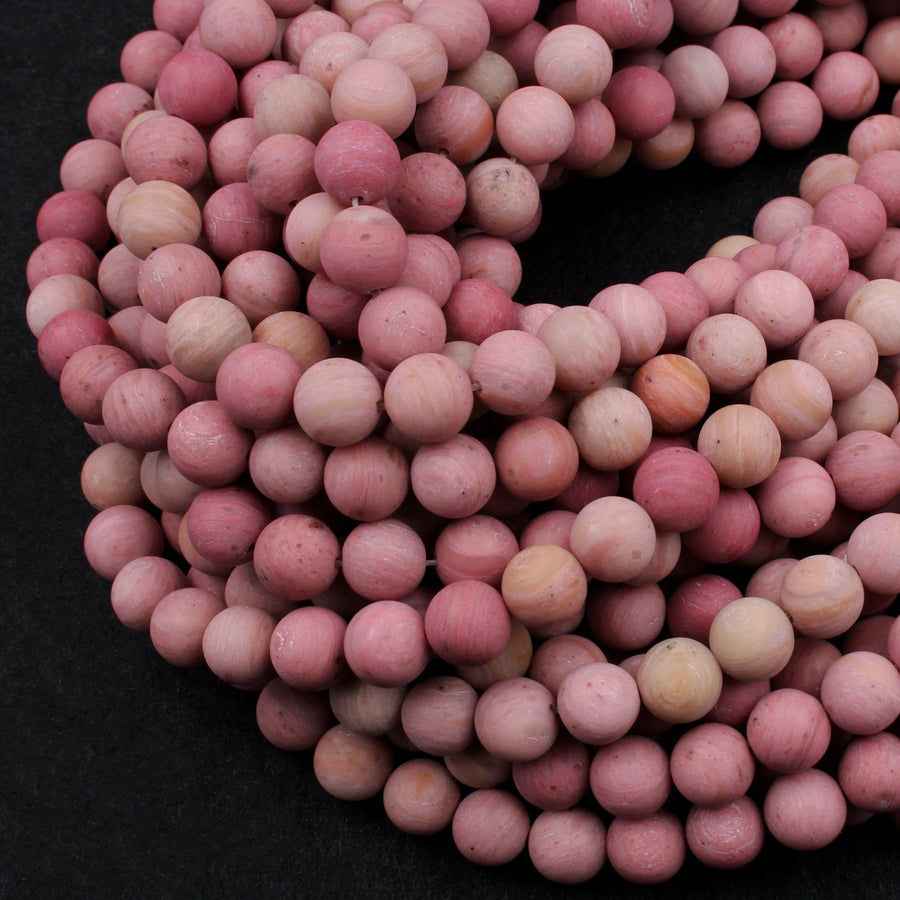 Matte Natural Pink Petrified Rhodonite Beads 4mm 6mm 8mm 10mm Round Beads Earthy Pink Gemstone Beads 15.5" Strand