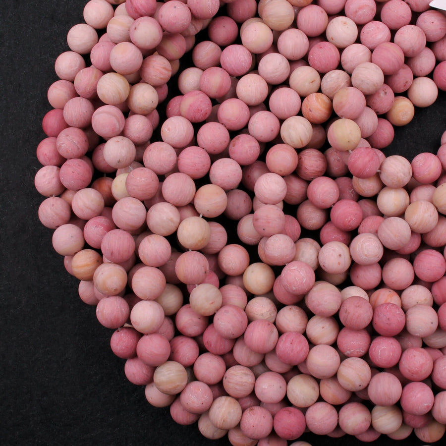 Matte Natural Pink Petrified Rhodonite Beads 4mm 6mm 8mm 10mm Round Beads Earthy Pink Gemstone Beads 15.5" Strand